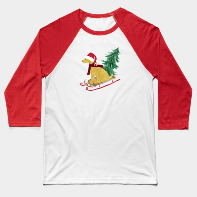 Golden Retriever Christmas Sled Baseball T-Shirt by EMR_Designs